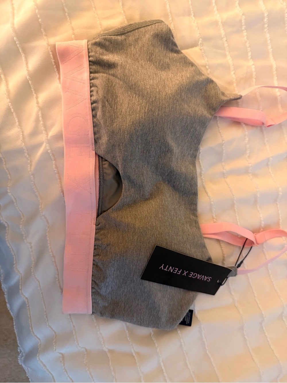 Savage X Fenty Grey Bralette with Pink Logo Band
